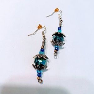 Blue green crystal beaded earrings
